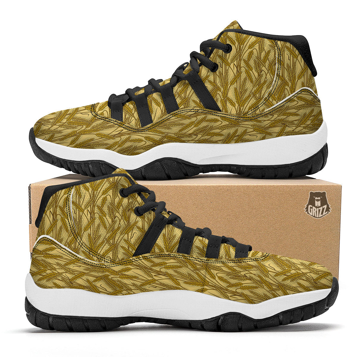 Wheat Plant Print Pattern Black Bball Shoes-grizzshop
