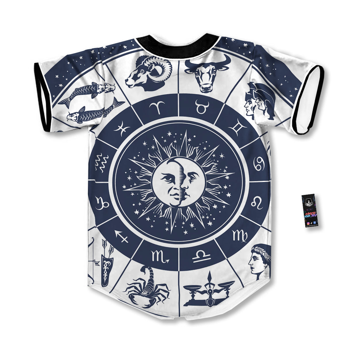Wheel Zodiac Signs Print Baseball Jersey-grizzshop