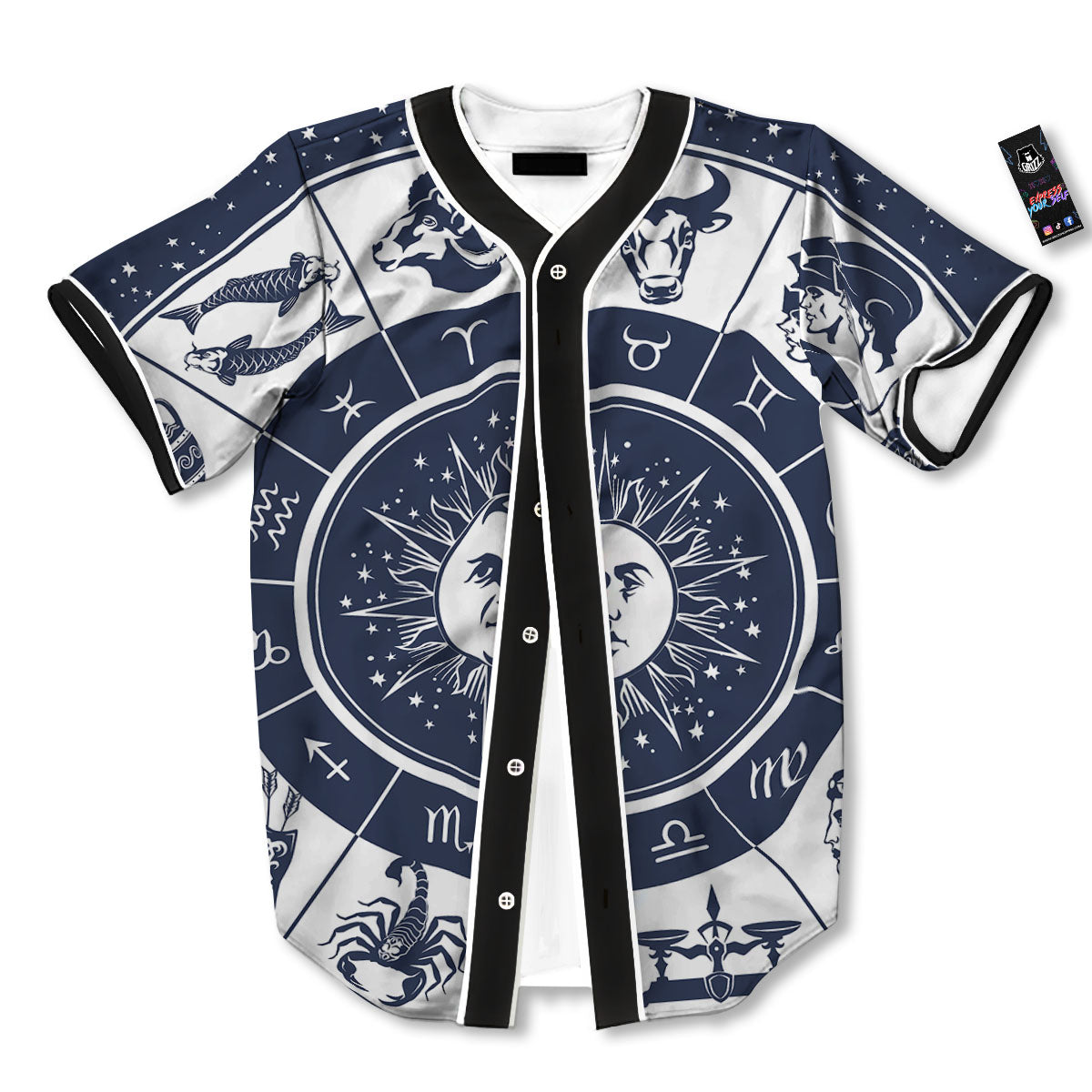 Wheel Zodiac Signs Print Baseball Jersey-grizzshop