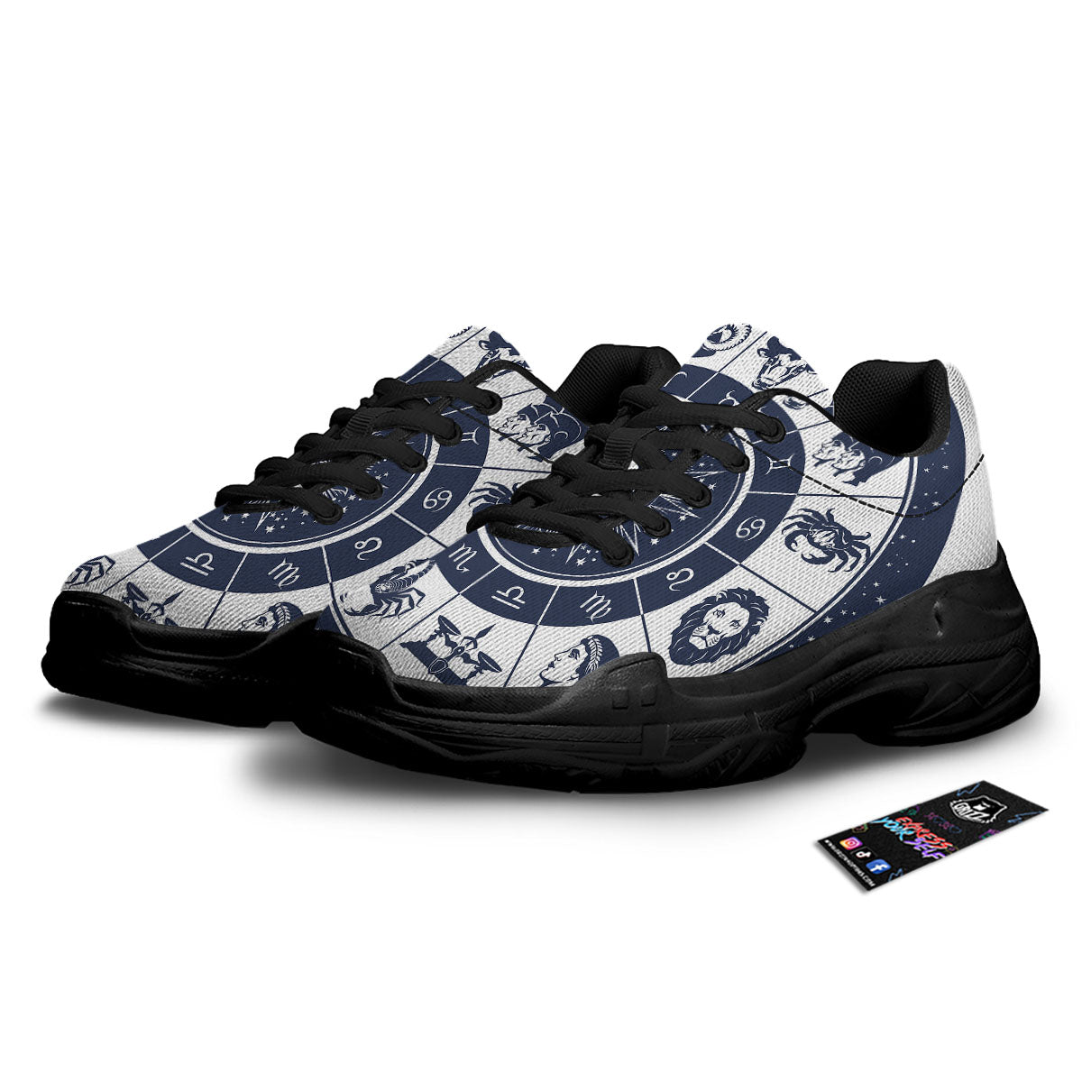 Wheel Zodiac Signs Print Black Chunky Shoes-grizzshop