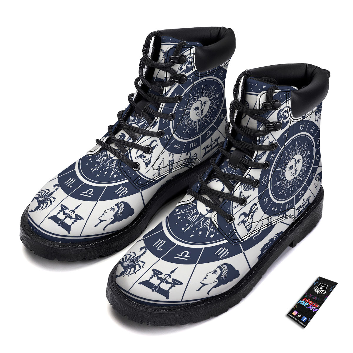 Wheel Zodiac Signs Print Boots-grizzshop