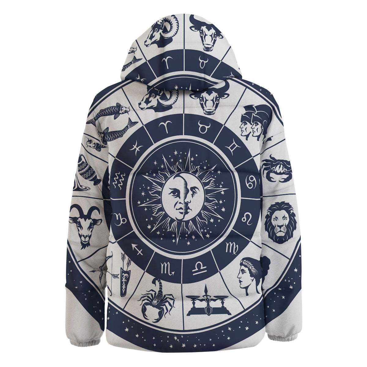 Wheel Zodiac Signs Print Down Jacket-grizzshop