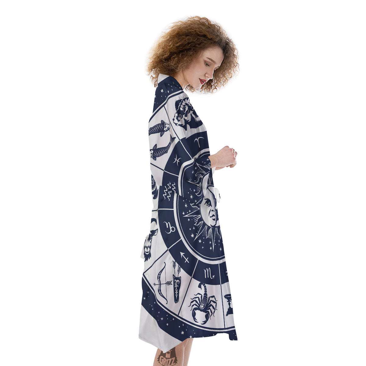 Wheel Zodiac Signs Print Kimono-grizzshop