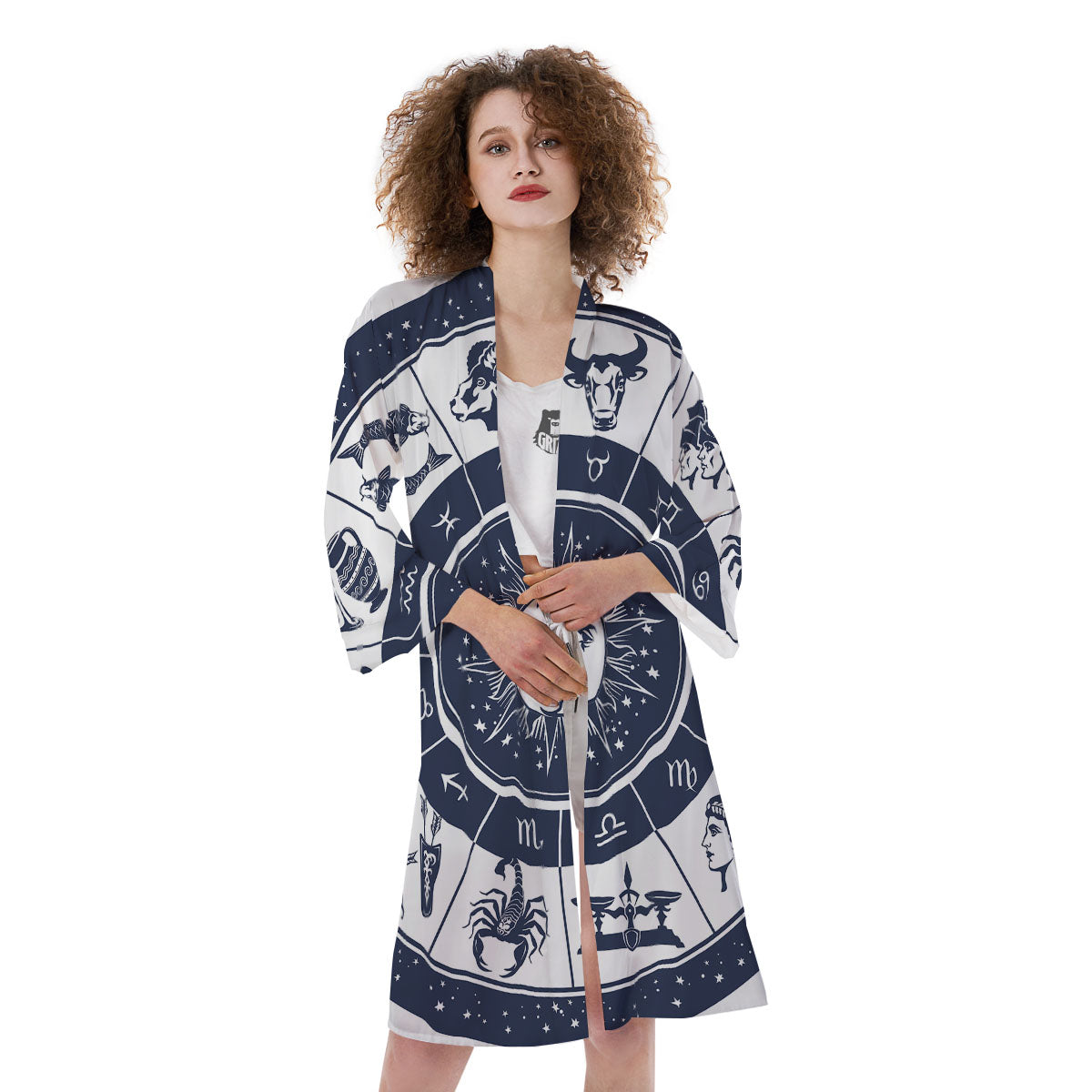 Wheel Zodiac Signs Print Kimono-grizzshop