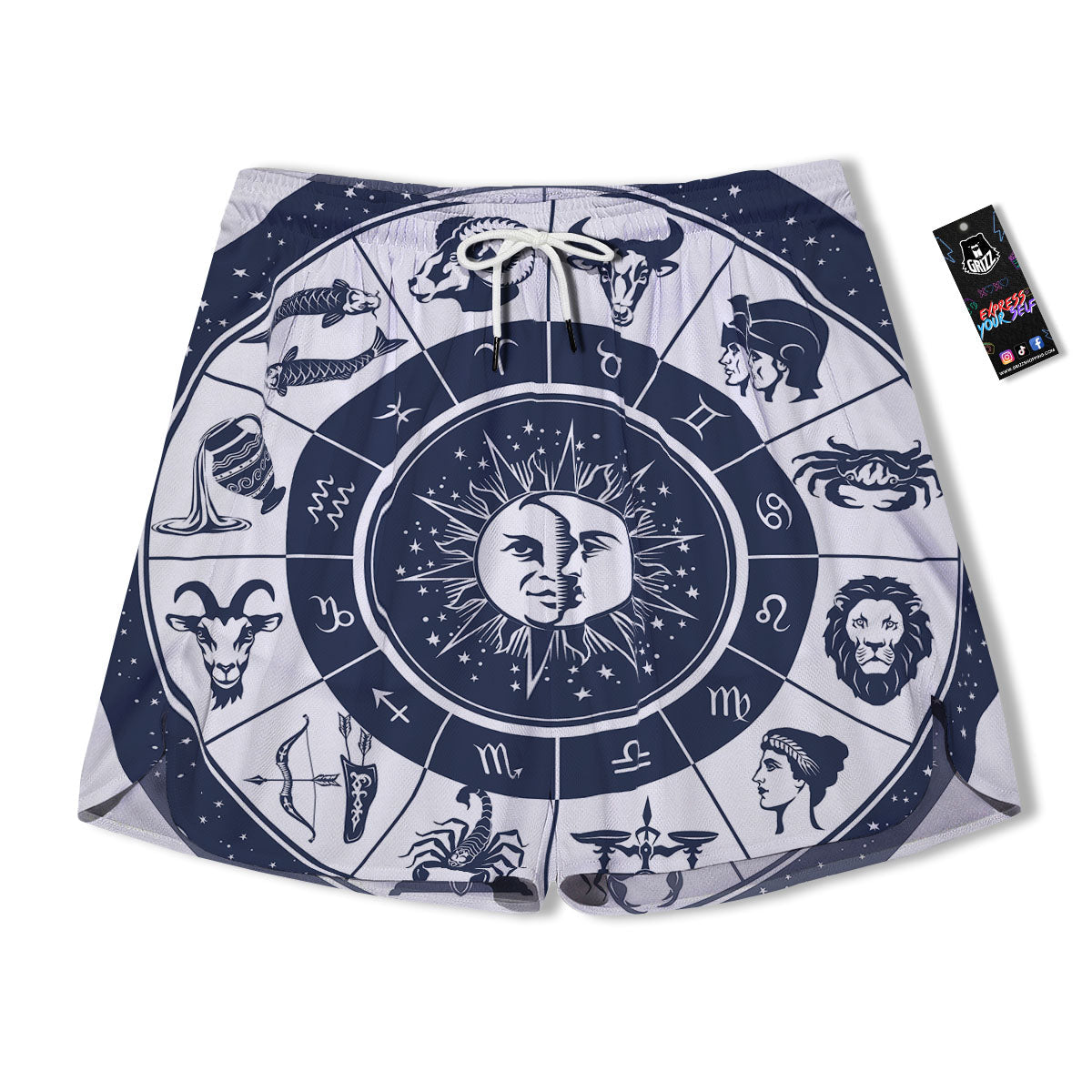 Wheel Zodiac Signs Print Men's Running Shorts-grizzshop