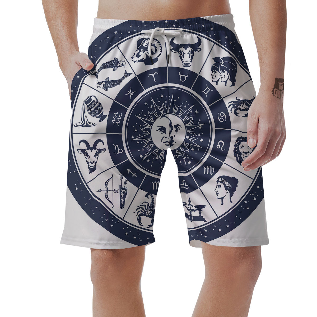 Wheel Zodiac Signs Print Men's Shorts-grizzshop