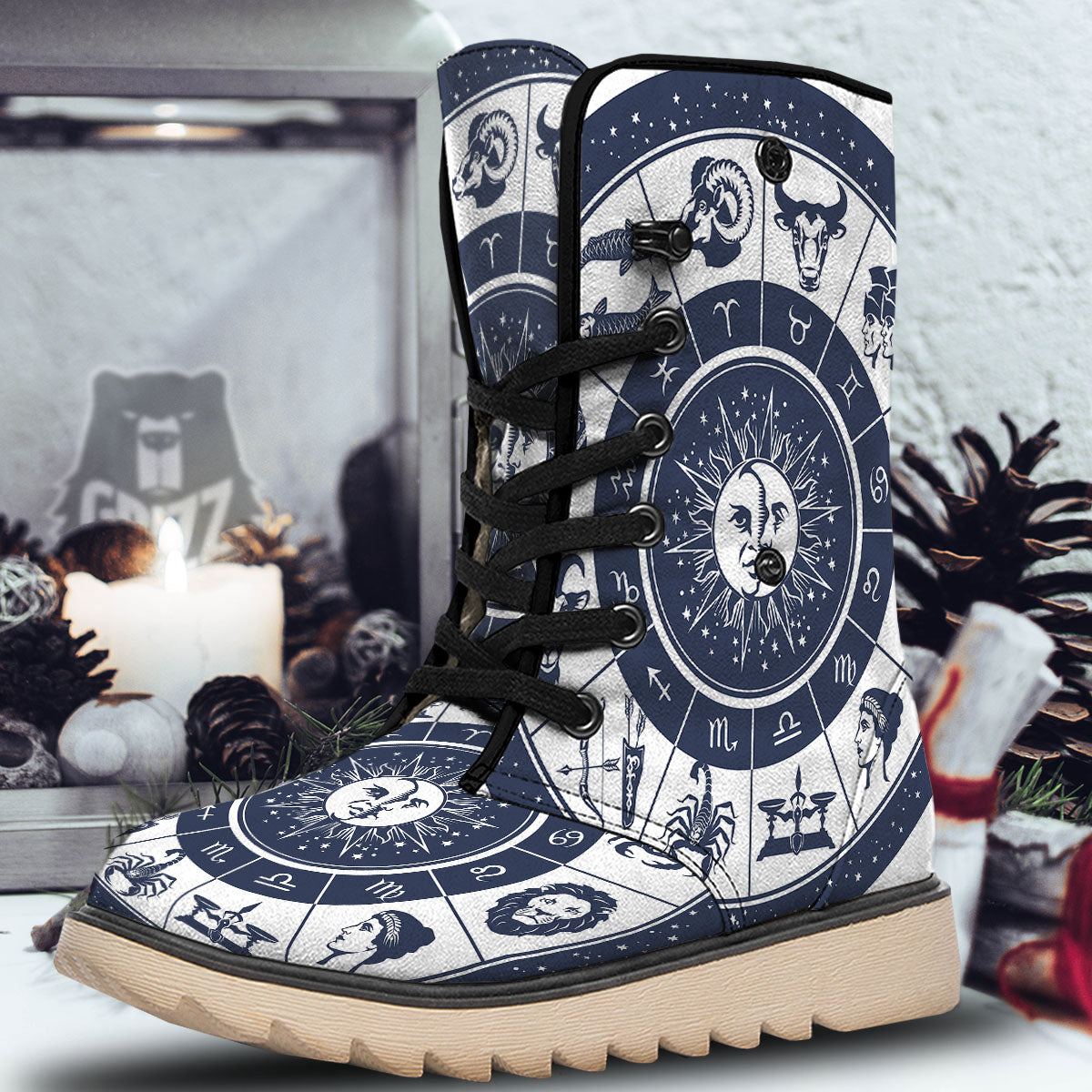Wheel Zodiac Signs Print Snow Boots-grizzshop