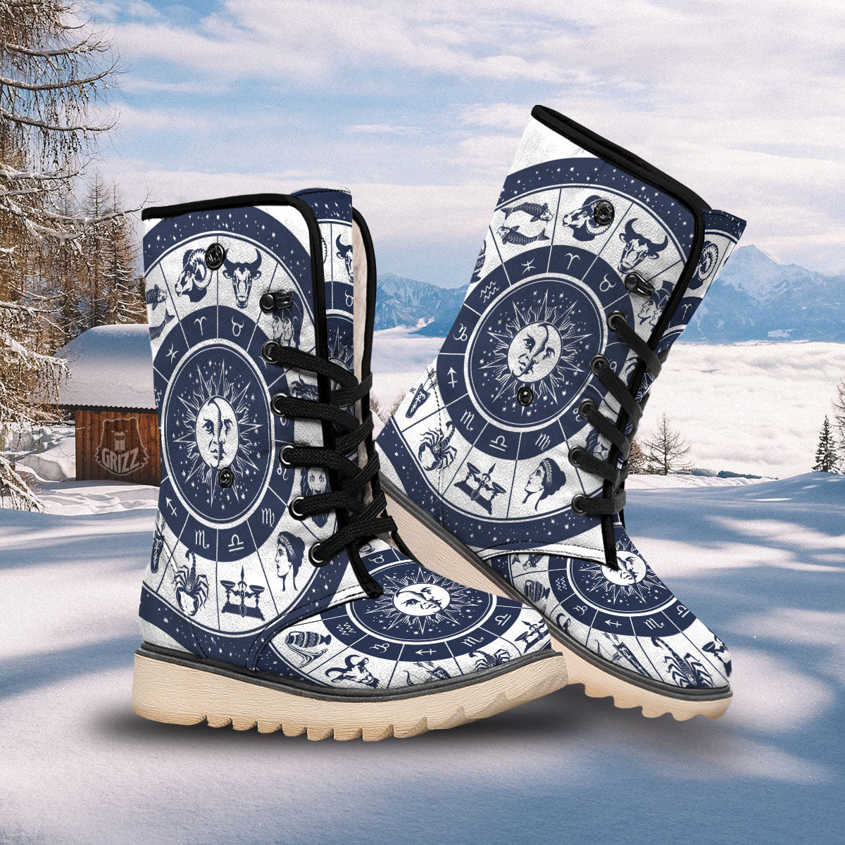Wheel Zodiac Signs Print Snow Boots-grizzshop