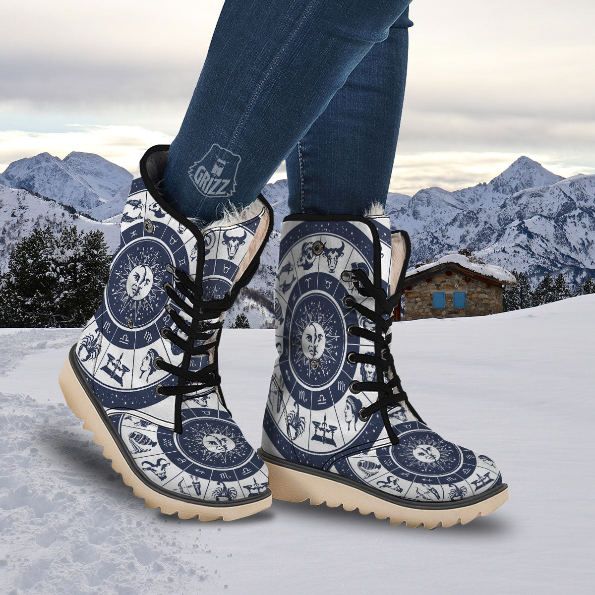 Wheel Zodiac Signs Print Snow Boots-grizzshop