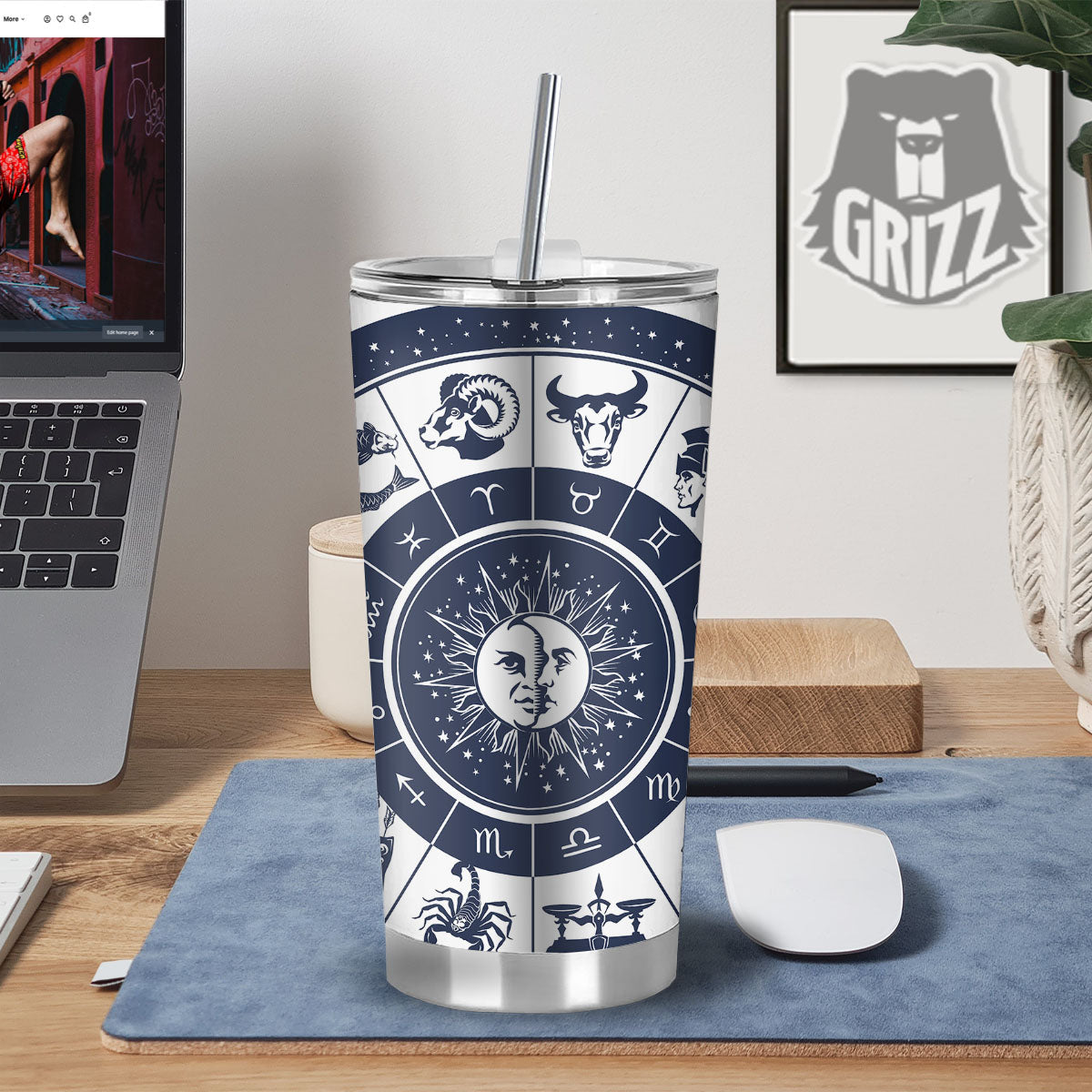 Wheel Zodiac Signs Print Tumbler-grizzshop