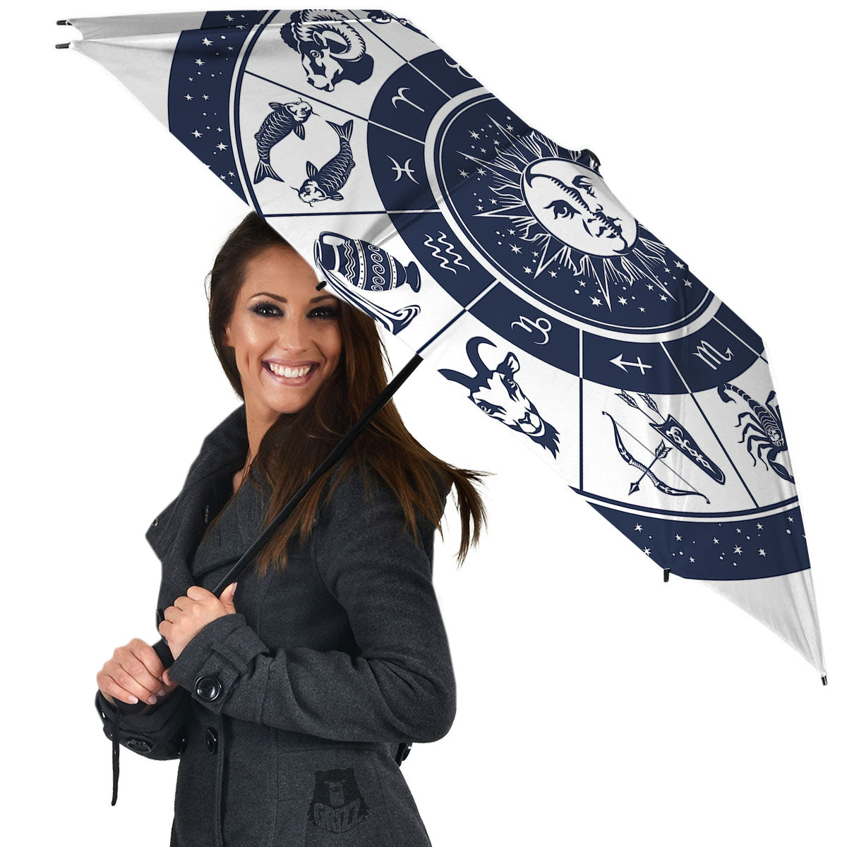 Wheel Zodiac Signs Print Umbrella-grizzshop