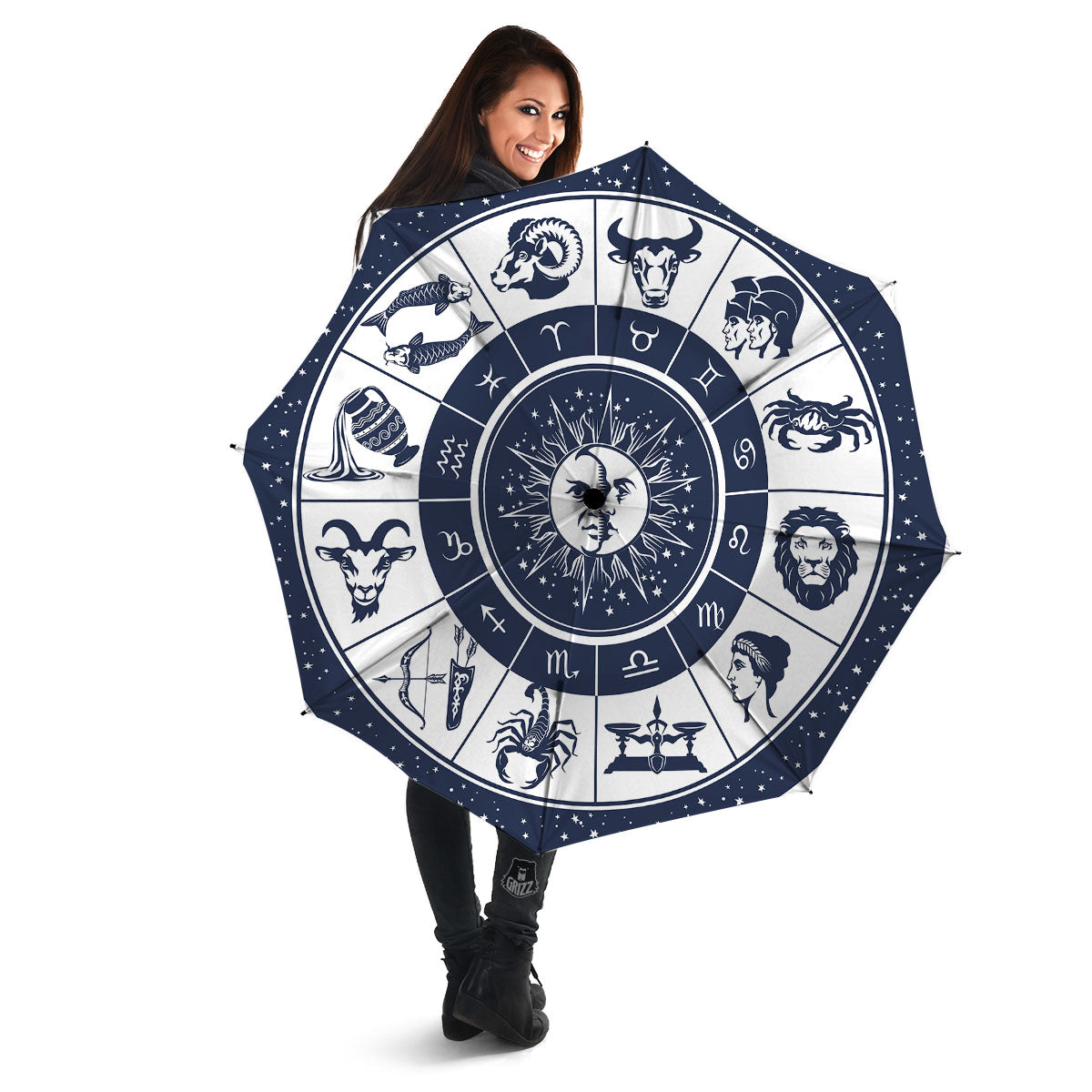 Wheel Zodiac Signs Print Umbrella-grizzshop
