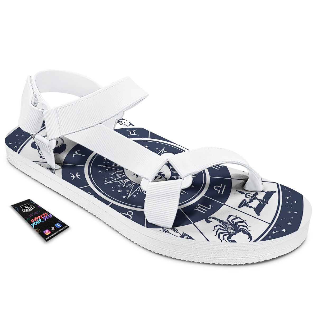 Wheel Zodiac Signs Print White Open Toe Sandals-grizzshop