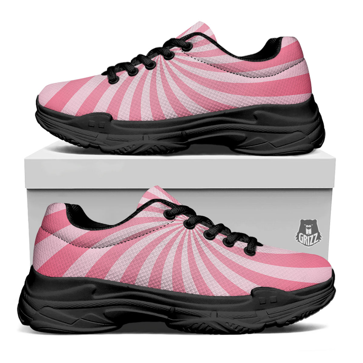 Whirlpool Spiral Pink Print Black Chunky Shoes-grizzshop
