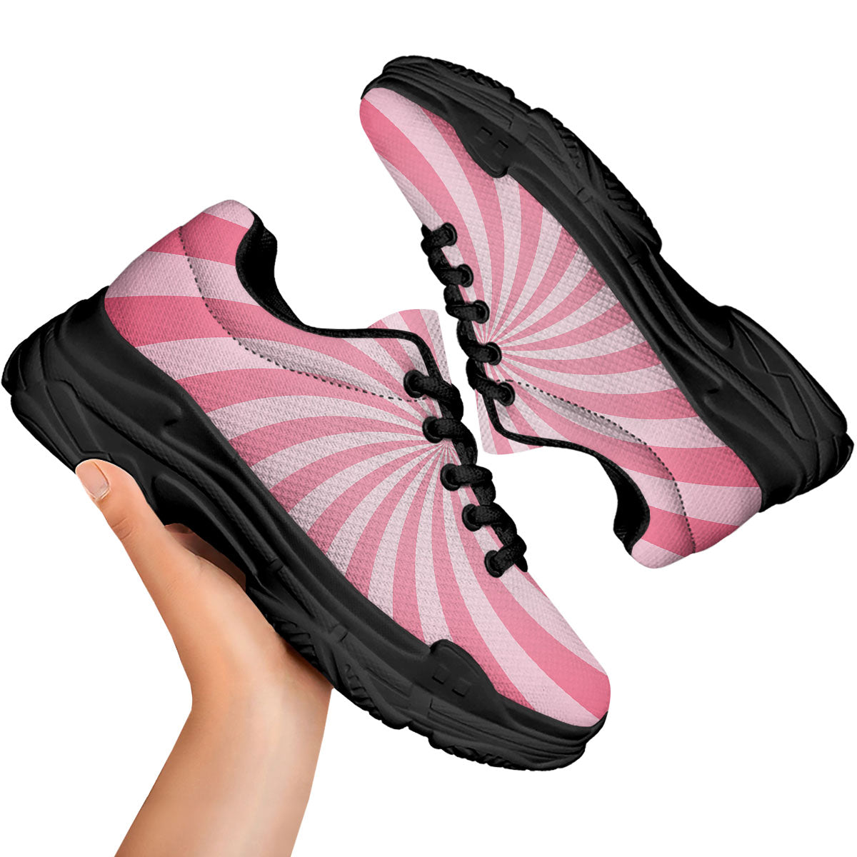 Whirlpool Spiral Pink Print Black Chunky Shoes-grizzshop