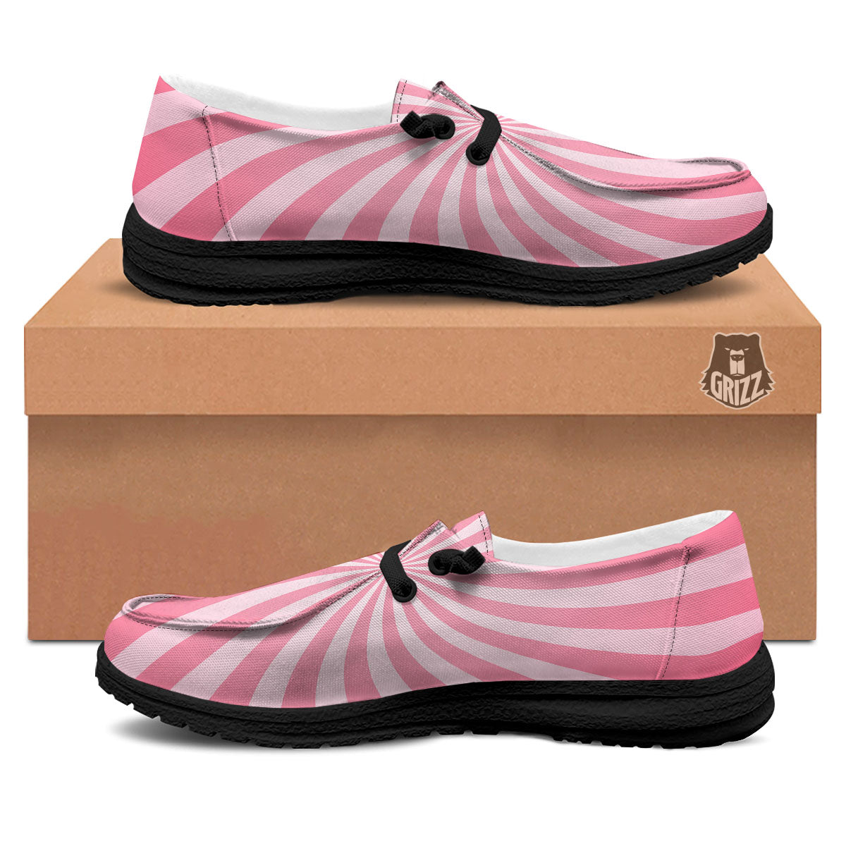Whirlpool Spiral Pink Print Black Loafers-grizzshop