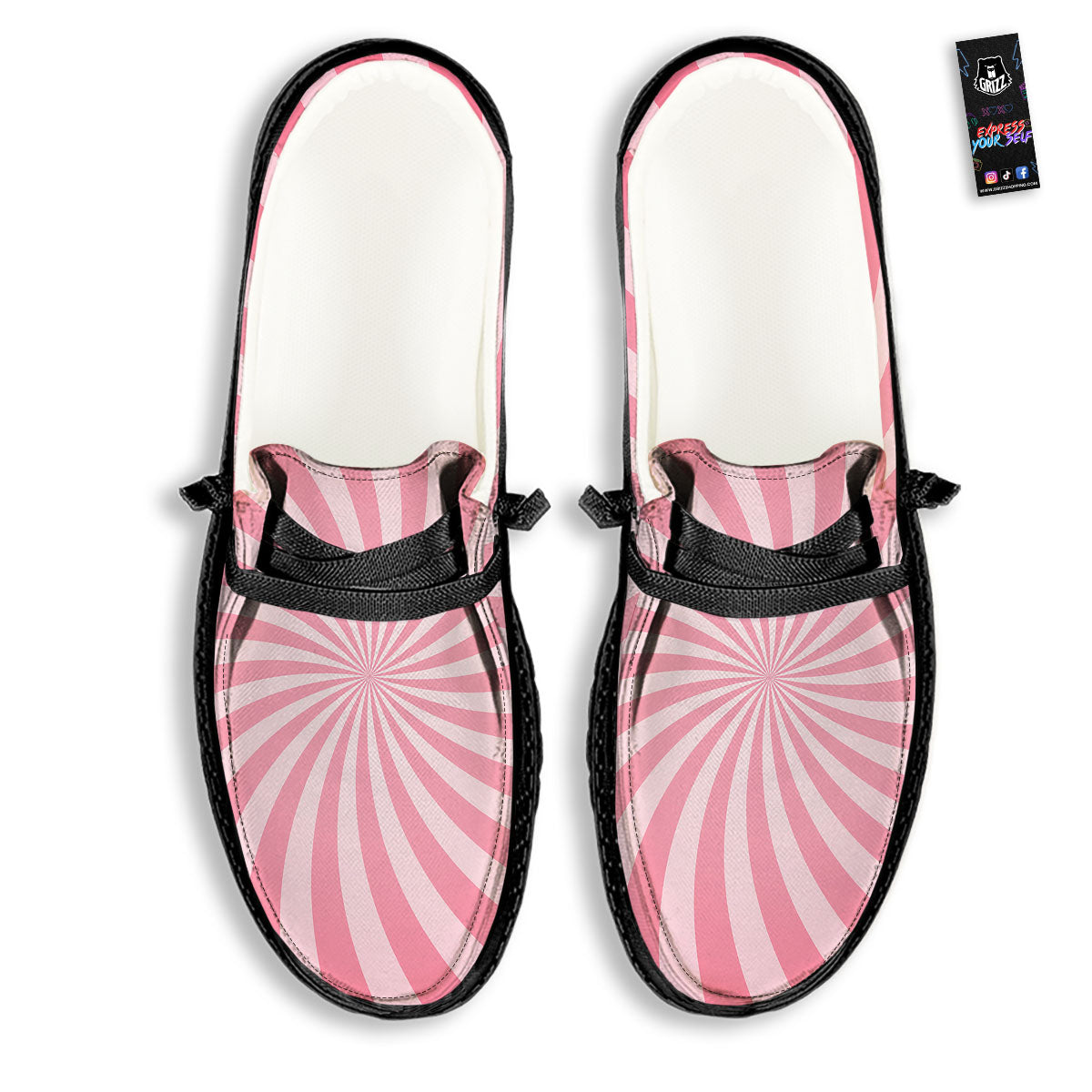 Whirlpool Spiral Pink Print Black Loafers-grizzshop