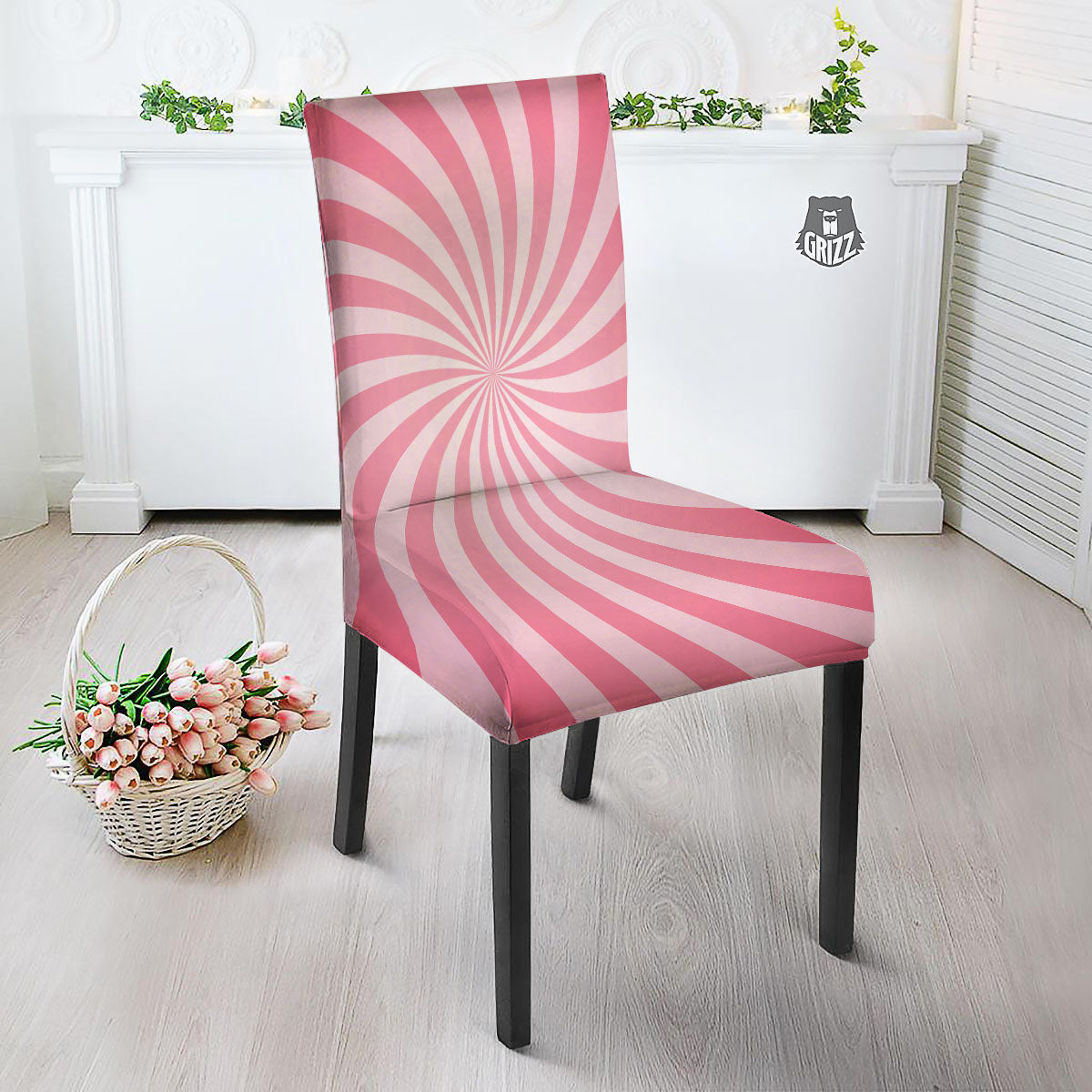 Whirlpool Spiral Pink Print Dining Chair Slipcover-grizzshop