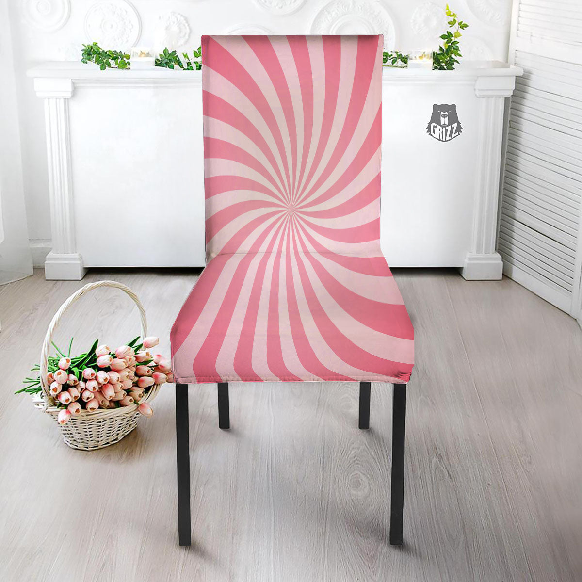 Whirlpool Spiral Pink Print Dining Chair Slipcover-grizzshop