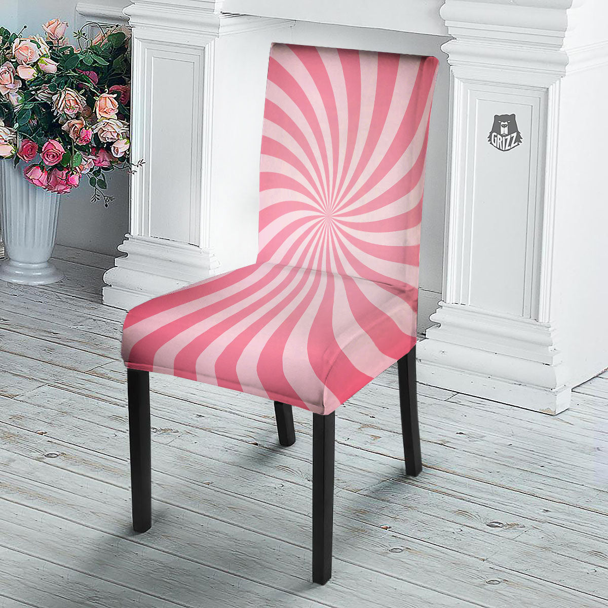 Whirlpool Spiral Pink Print Dining Chair Slipcover-grizzshop