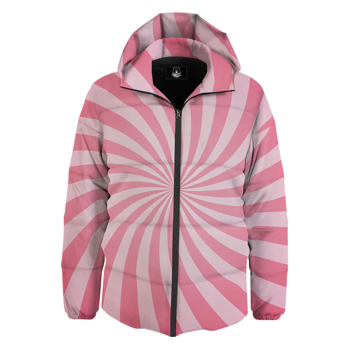 Whirlpool Spiral Pink Print Down Jacket-grizzshop