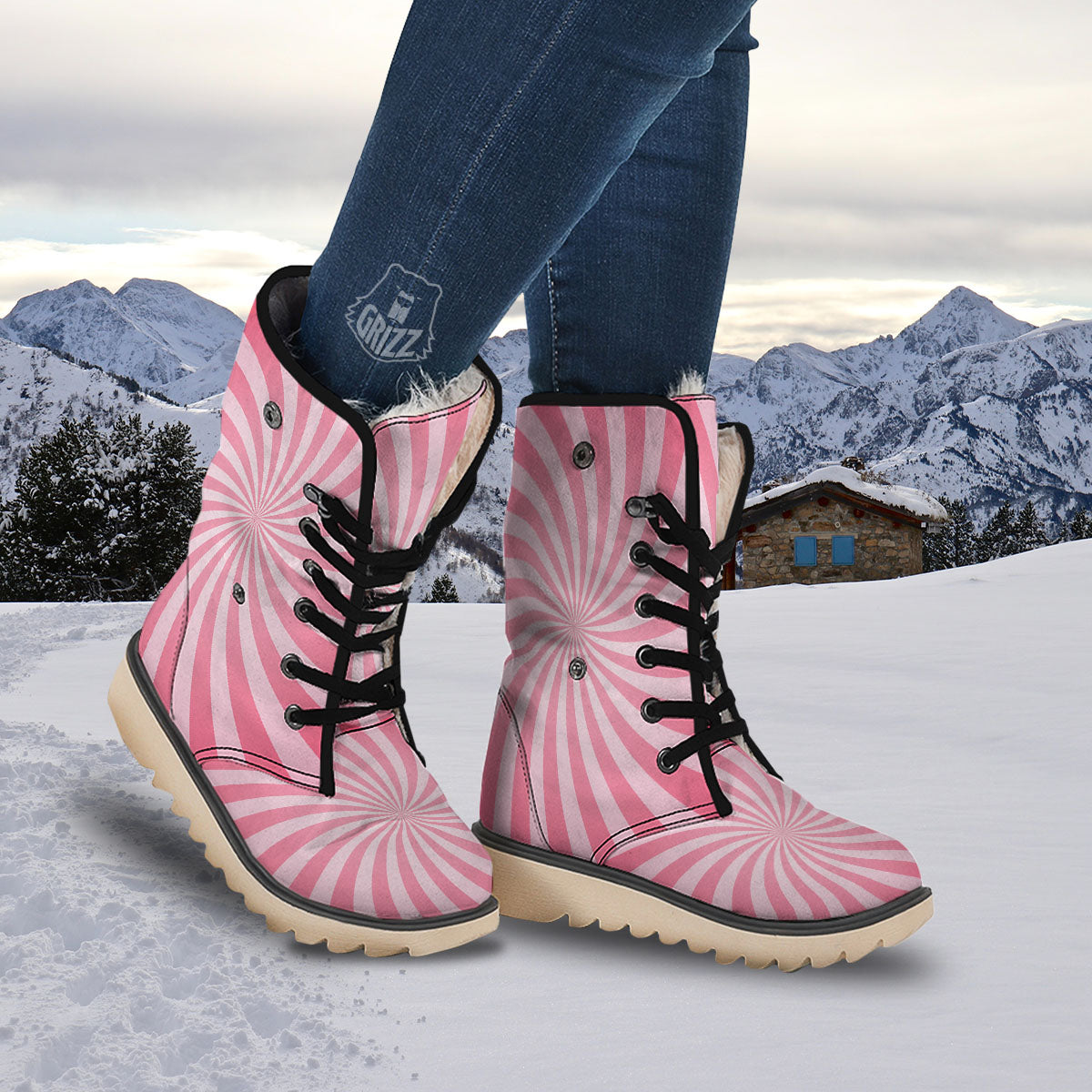 Whirlpool Spiral Pink Print Snow Boots-grizzshop