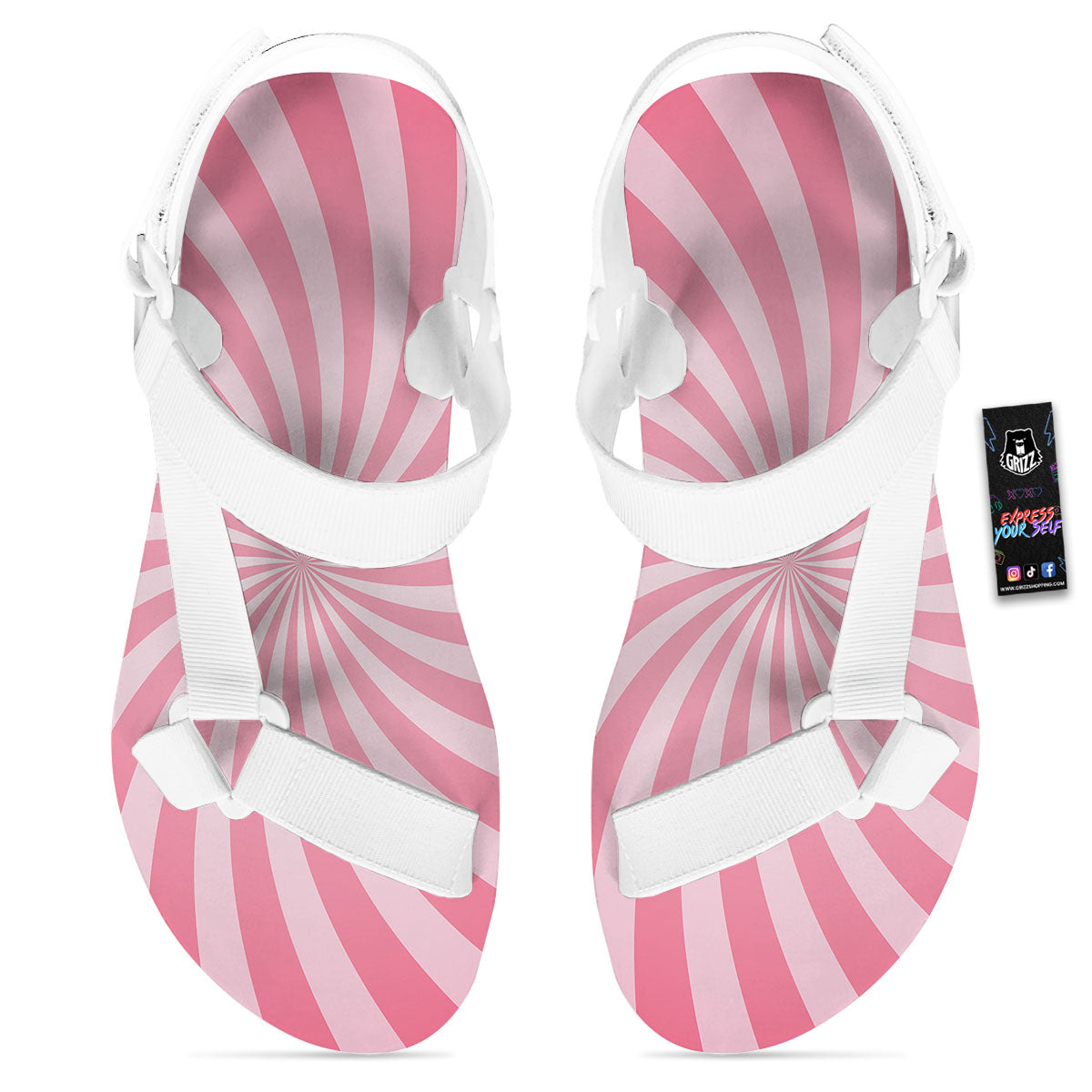 Whirlpool Spiral Pink Print White Open Toe Sandals-grizzshop