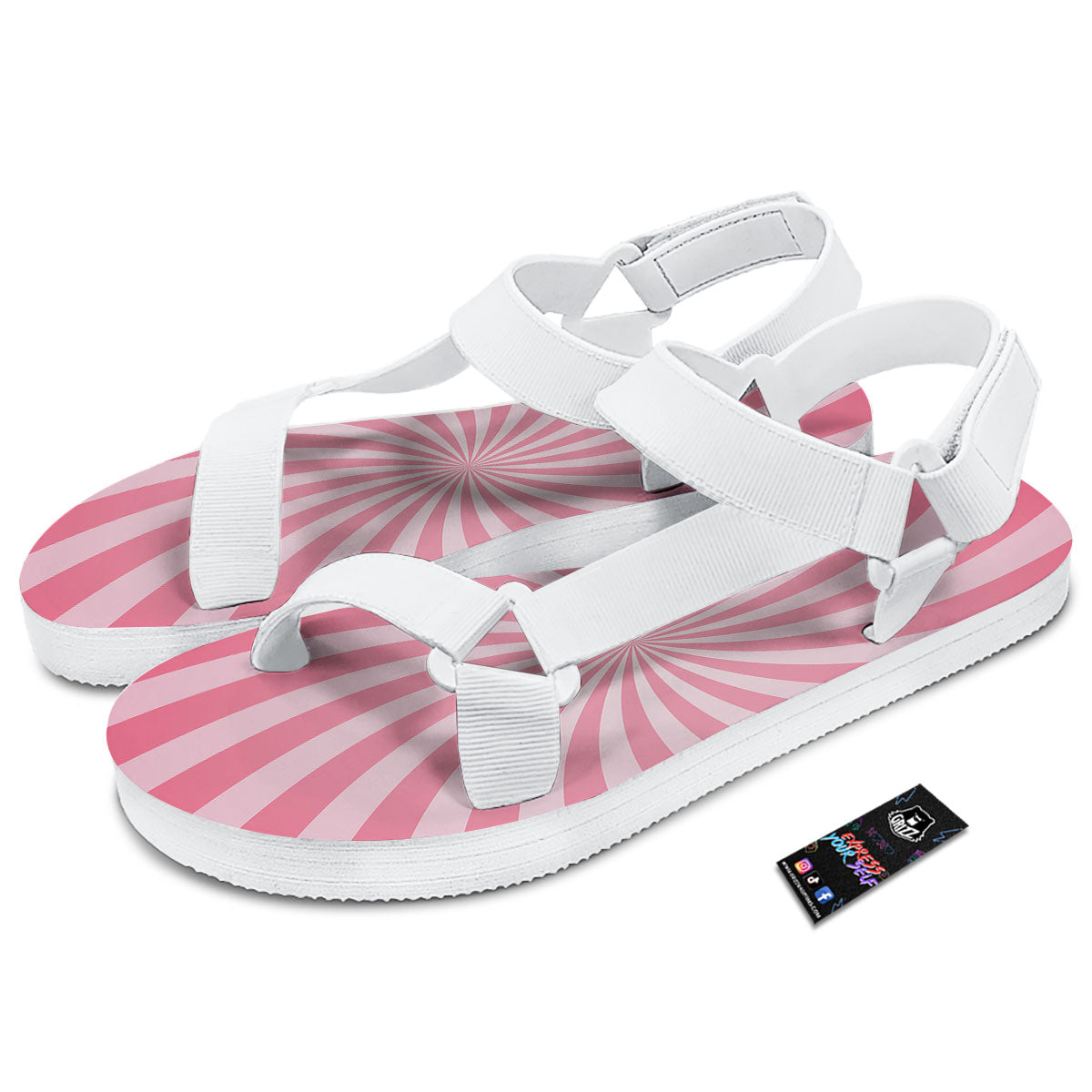 Whirlpool Spiral Pink Print White Open Toe Sandals-grizzshop