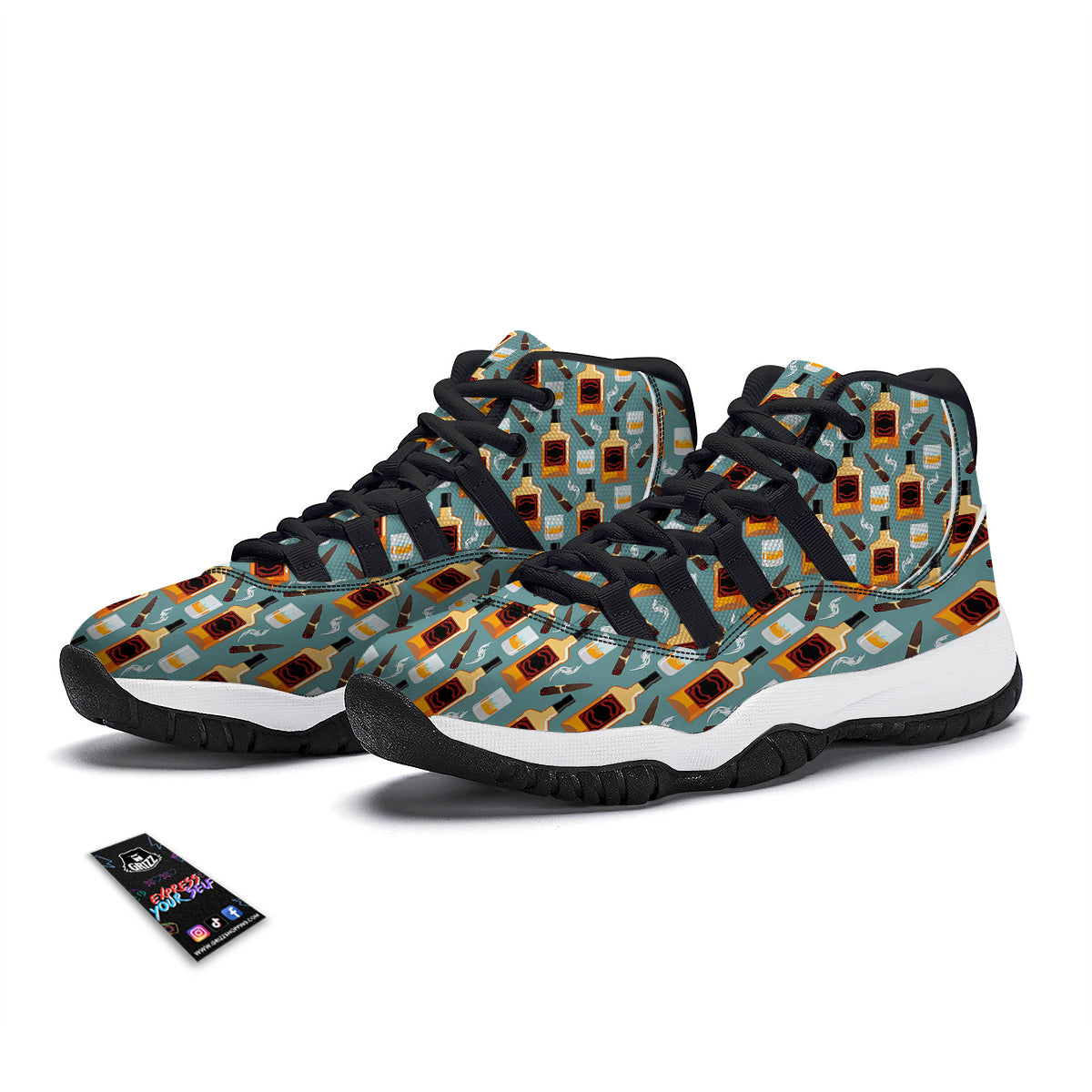 Whisky And Cigar Print Pattern Black Bball Shoes-grizzshop