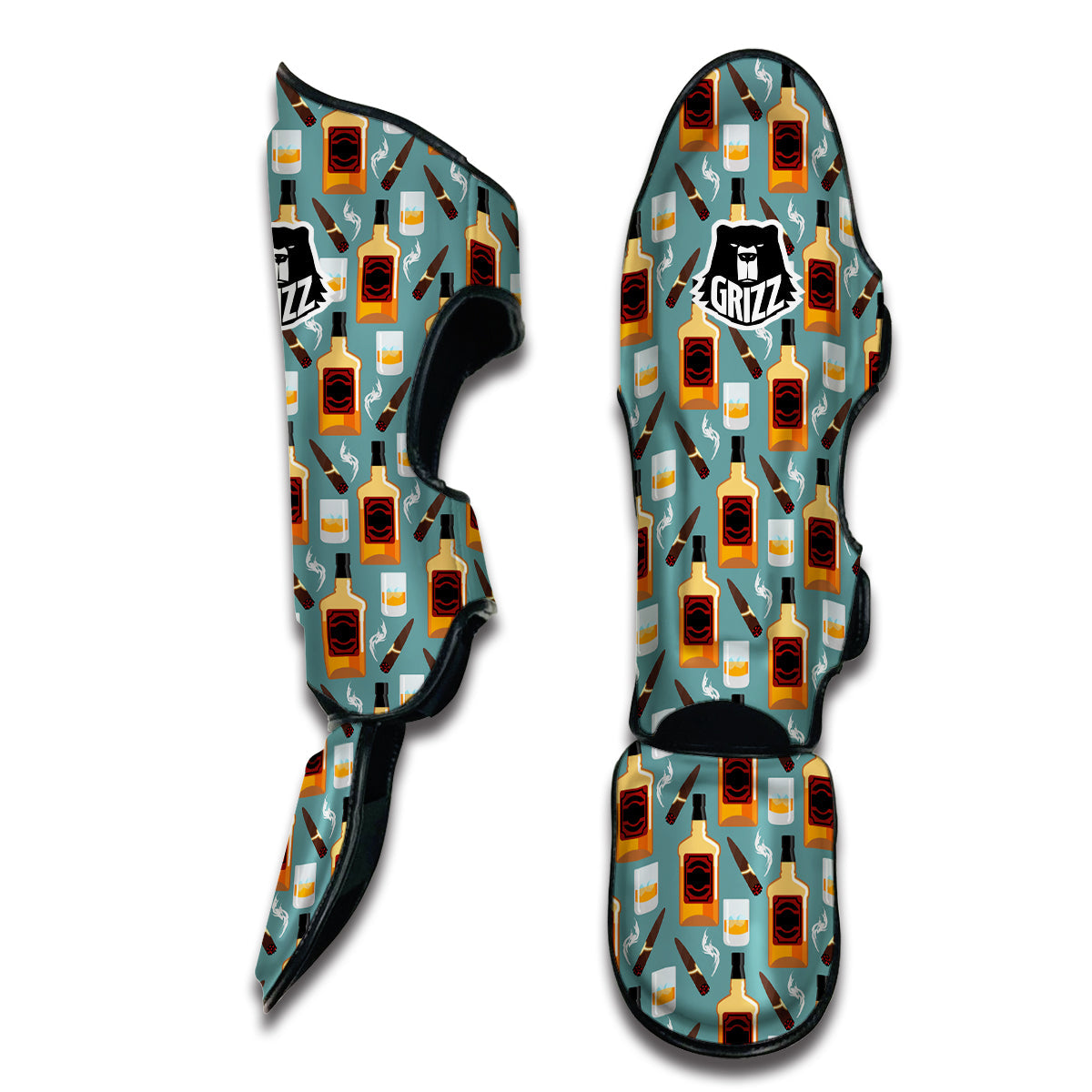 Whisky And Cigar Print Pattern Muay Thai Shin Guards-grizzshop