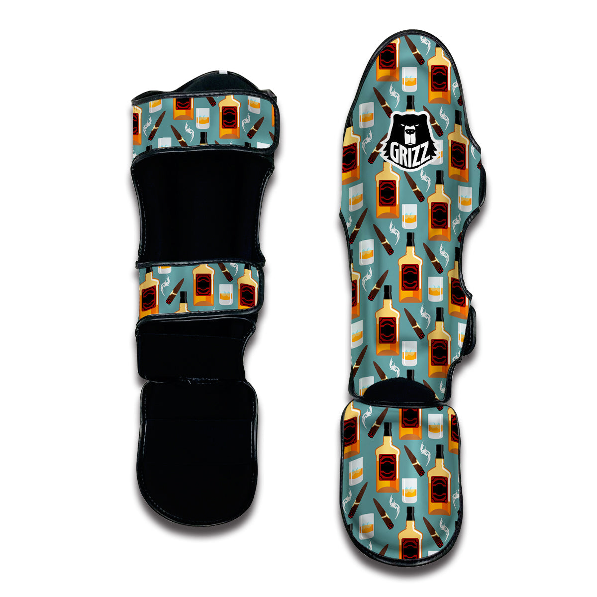 Whisky And Cigar Print Pattern Muay Thai Shin Guards-grizzshop