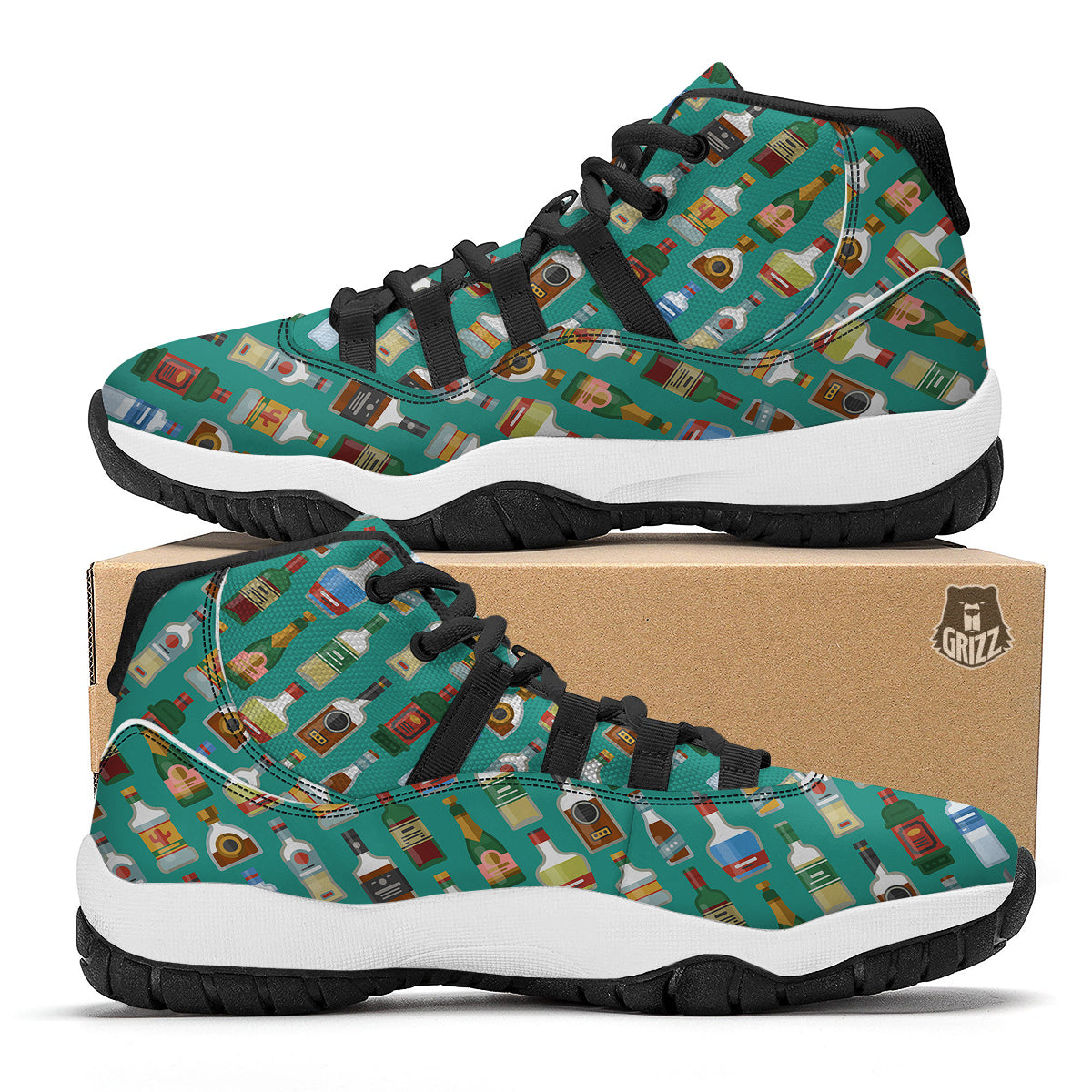Whisky Colorful Print Pattern Black Bball Shoes-grizzshop