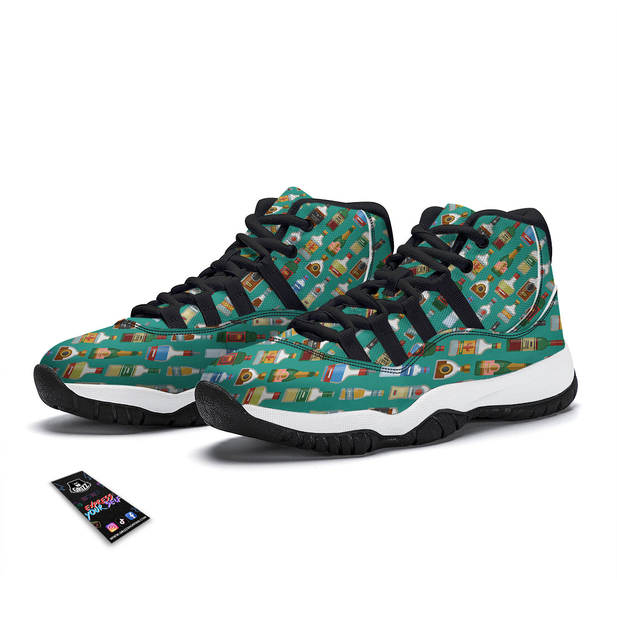 Whisky Colorful Print Pattern Black Bball Shoes-grizzshop