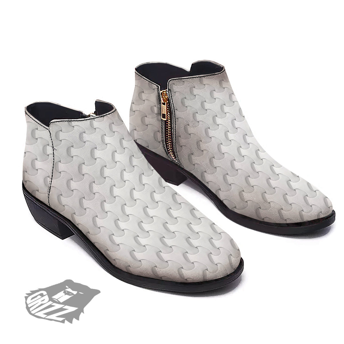 White Abstract 3D Geometric Print Pattern Ankle Boots-grizzshop
