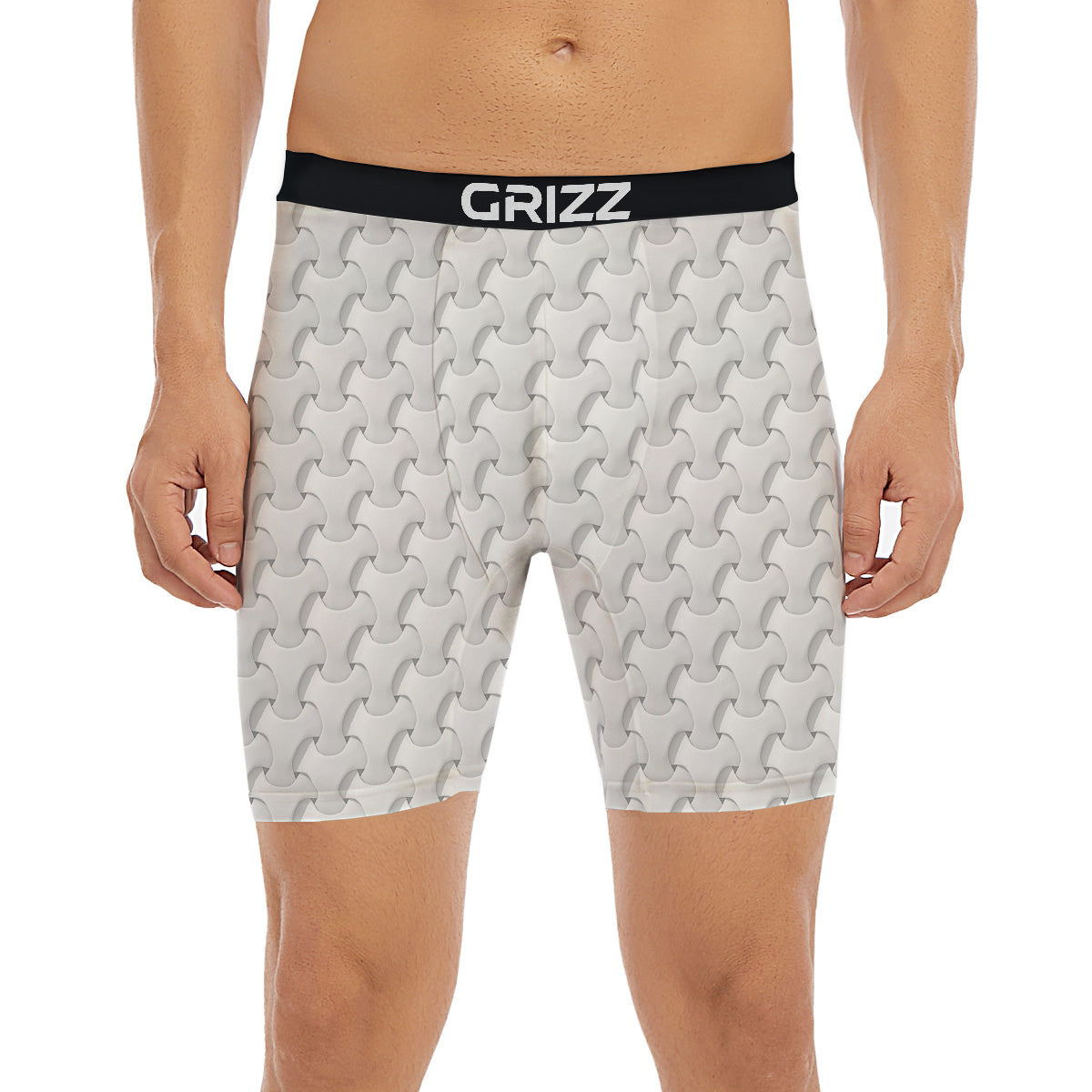 White Abstract 3D Geometric Print Pattern Boxer Briefs-grizzshop
