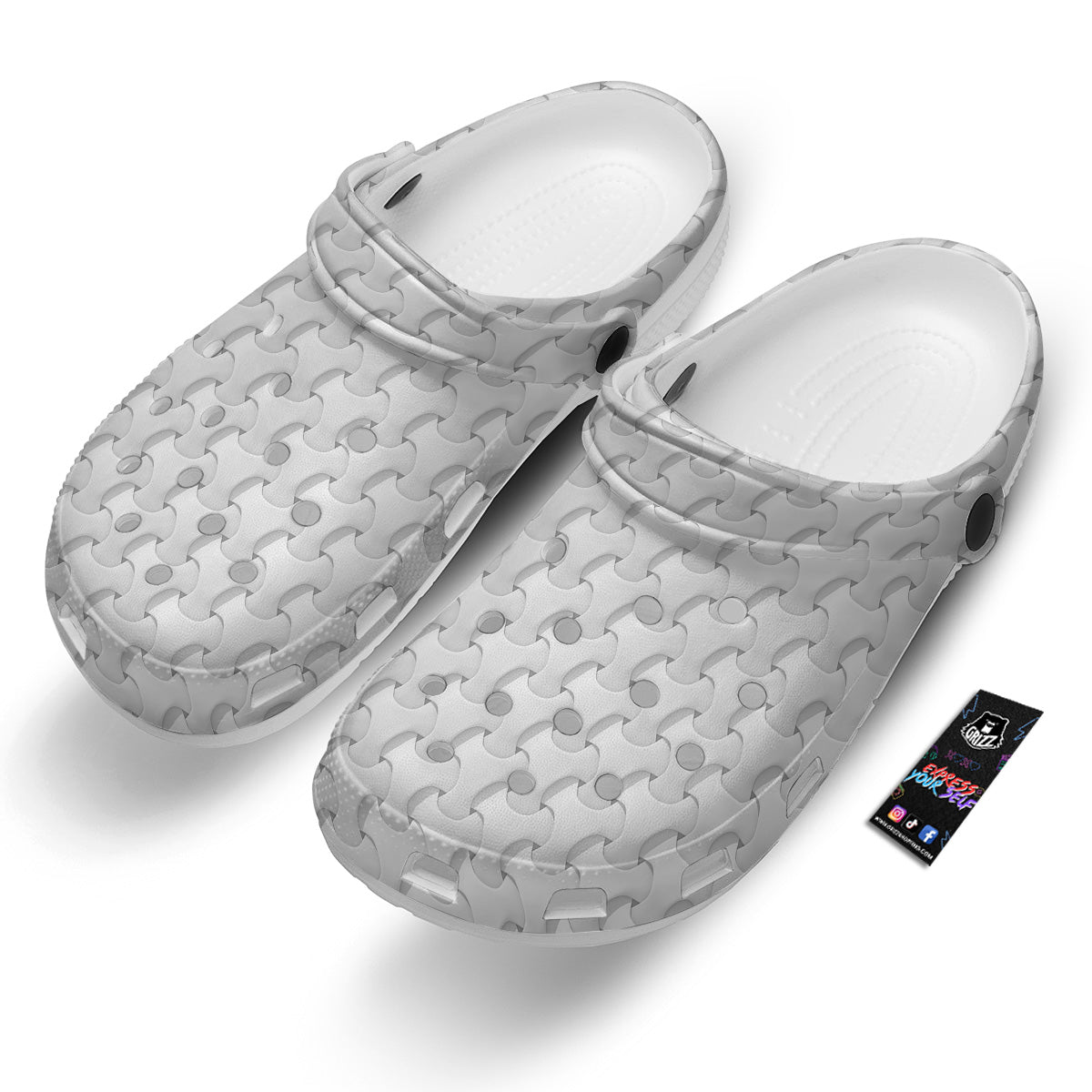 White Abstract 3D Geometric Print Pattern Clog-grizzshop