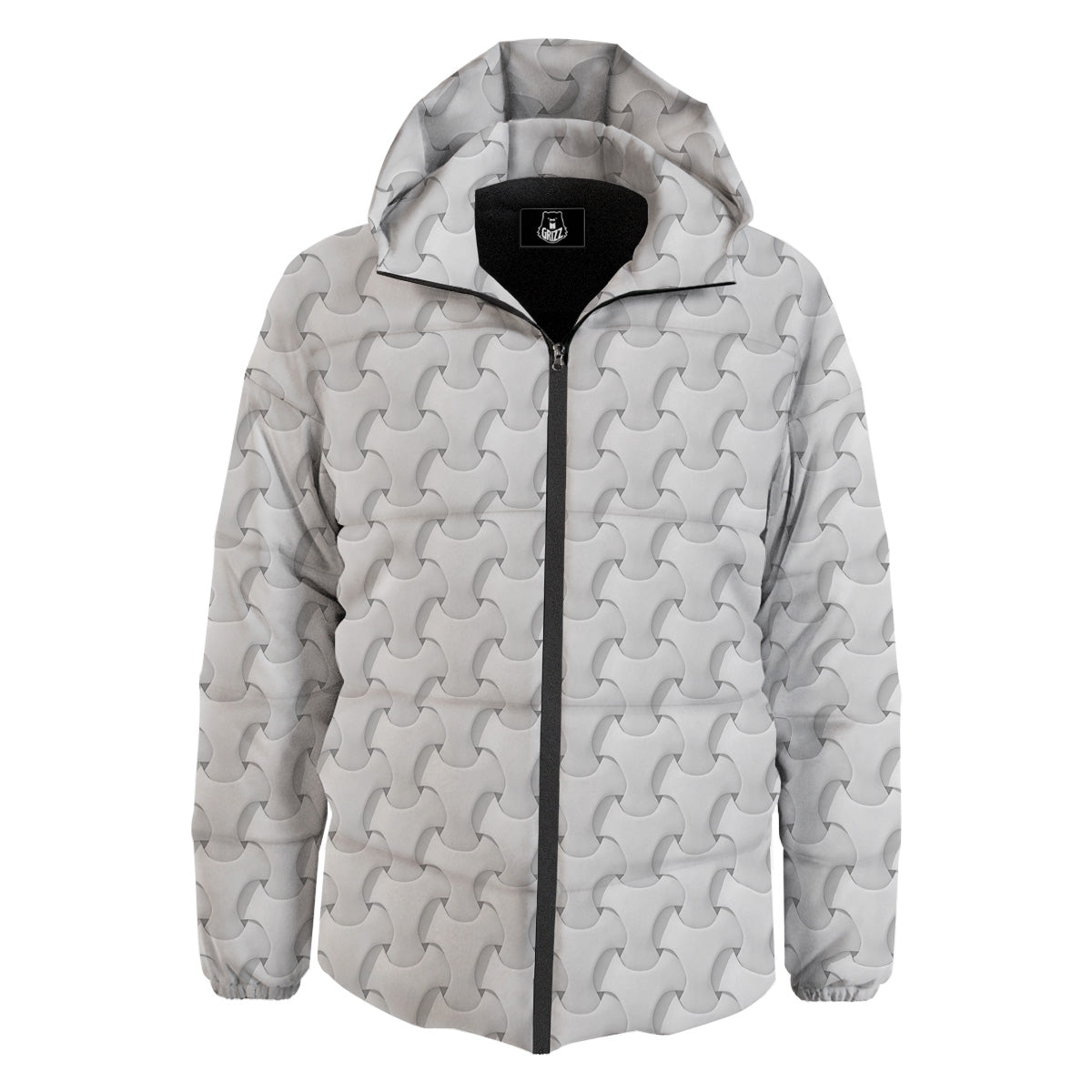 White Abstract 3D Geometric Print Pattern Down Jacket-grizzshop