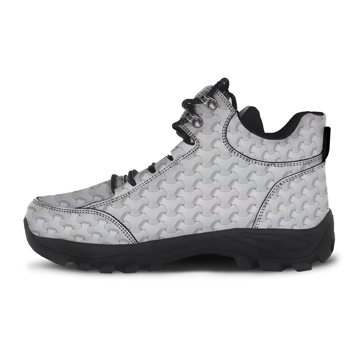 White Abstract 3D Geometric Print Pattern Hiking Shoes-grizzshop