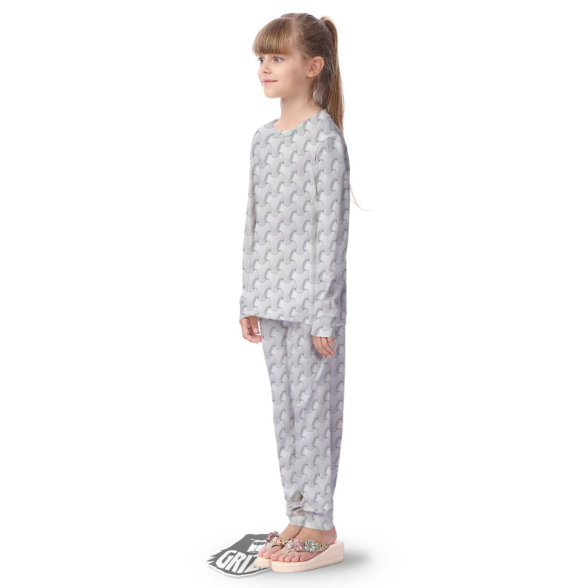 White Abstract 3D Geometric Print Pattern Kid's Pajamas-grizzshop