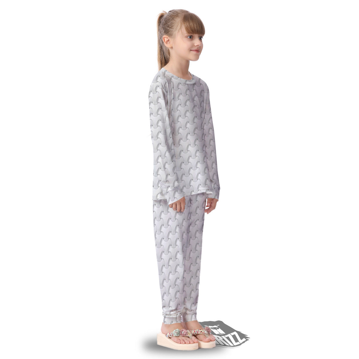 White Abstract 3D Geometric Print Pattern Kid's Pajamas-grizzshop