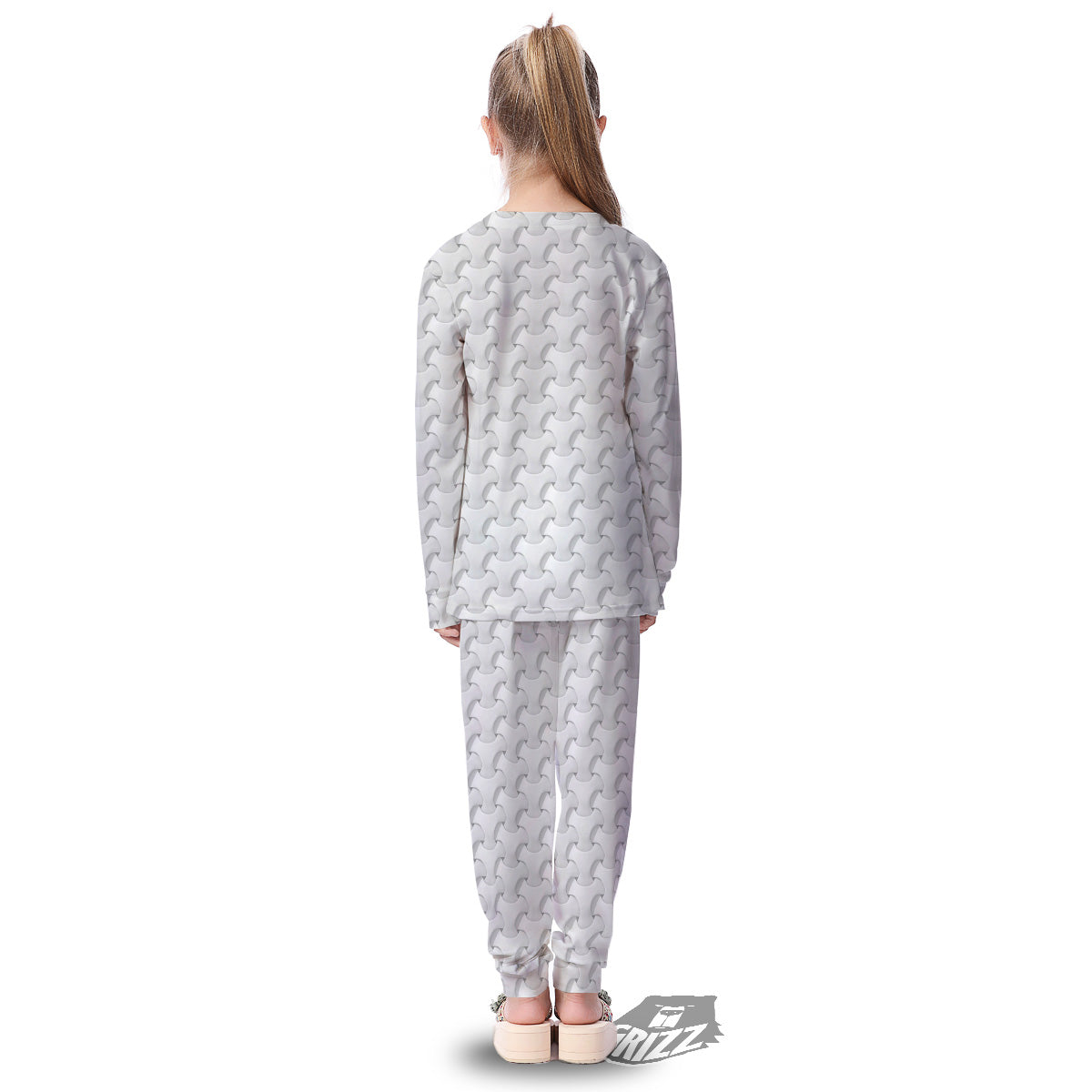 White Abstract 3D Geometric Print Pattern Kid's Pajamas-grizzshop