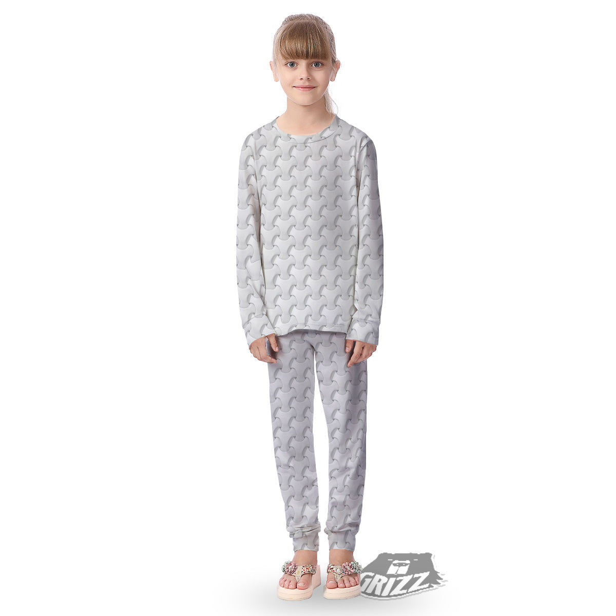 White Abstract 3D Geometric Print Pattern Kid's Pajamas-grizzshop