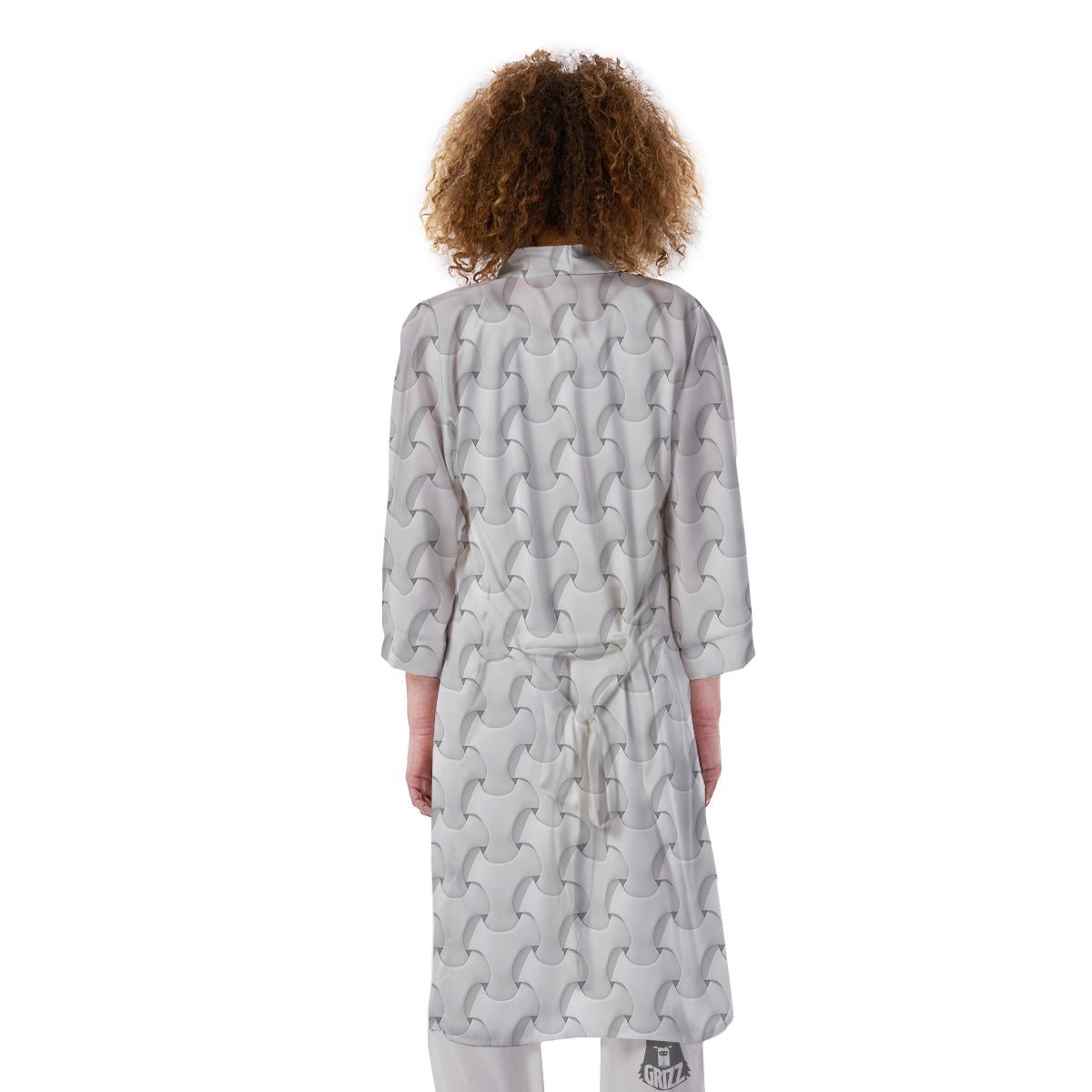 White Abstract 3D Geometric Print Pattern Kimono-grizzshop