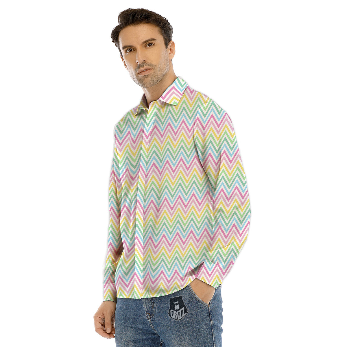 White Abstract 3D Geometric Print Pattern Men's Dress Shirts-grizzshop