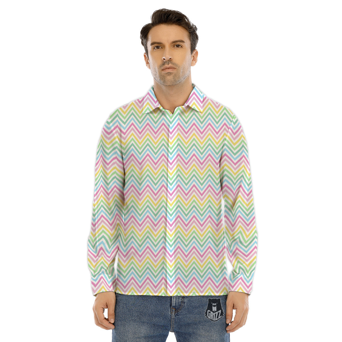 White Abstract 3D Geometric Print Pattern Men's Dress Shirts-grizzshop