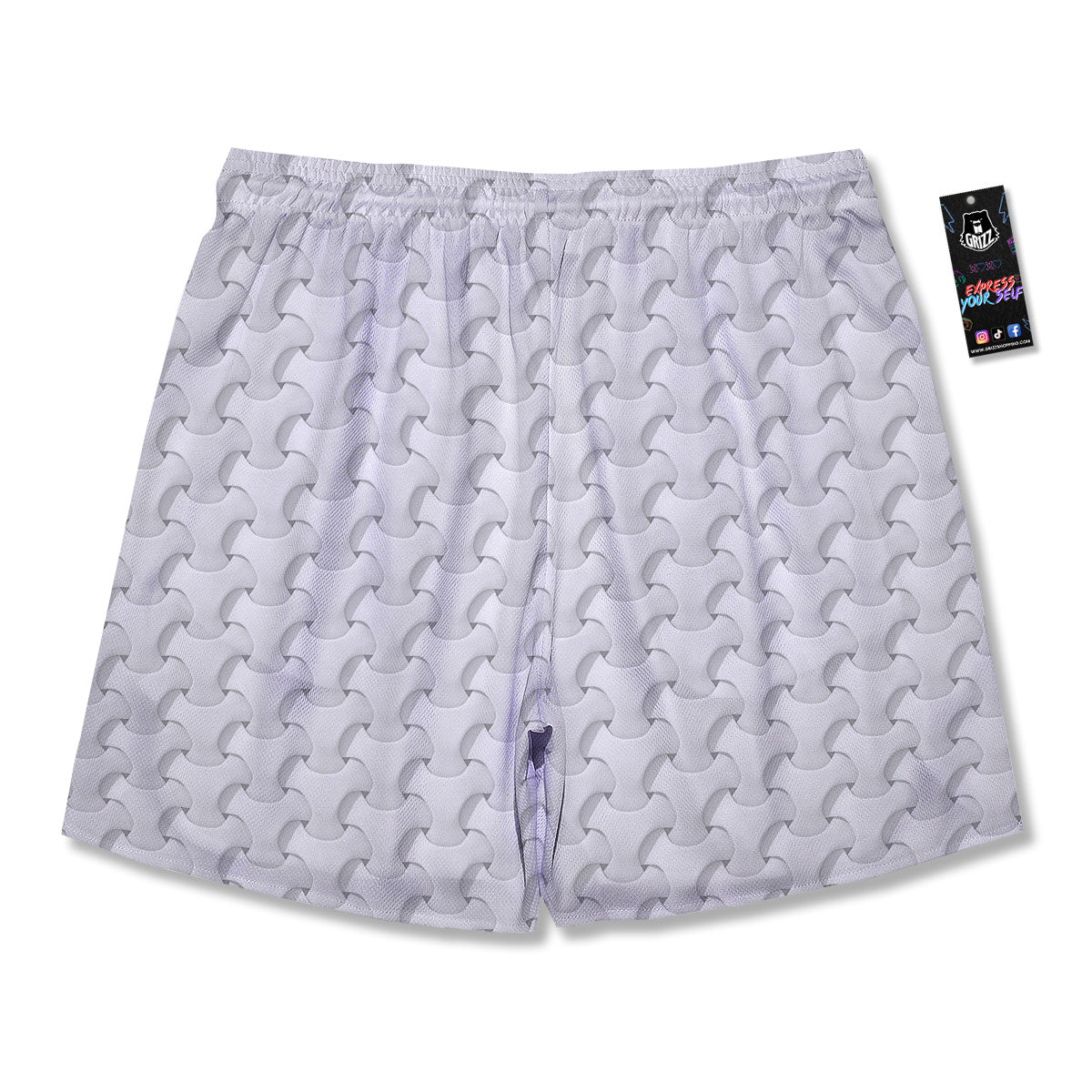 White Abstract 3D Geometric Print Pattern Men's Running Shorts-grizzshop