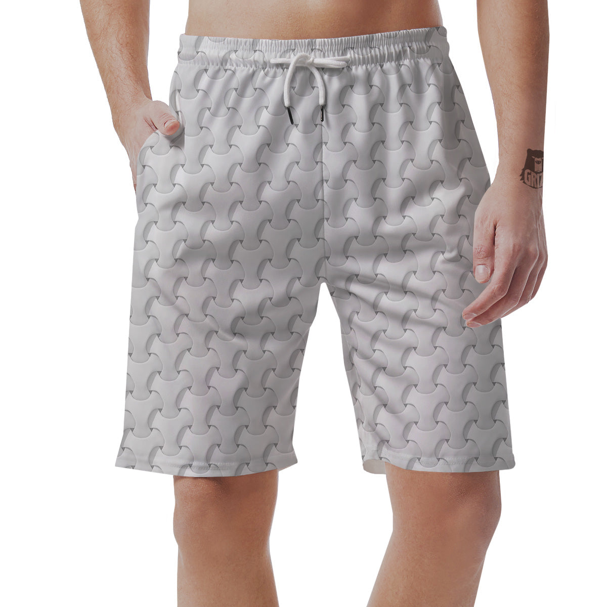 White Abstract 3D Geometric Print Pattern Men's Shorts-grizzshop