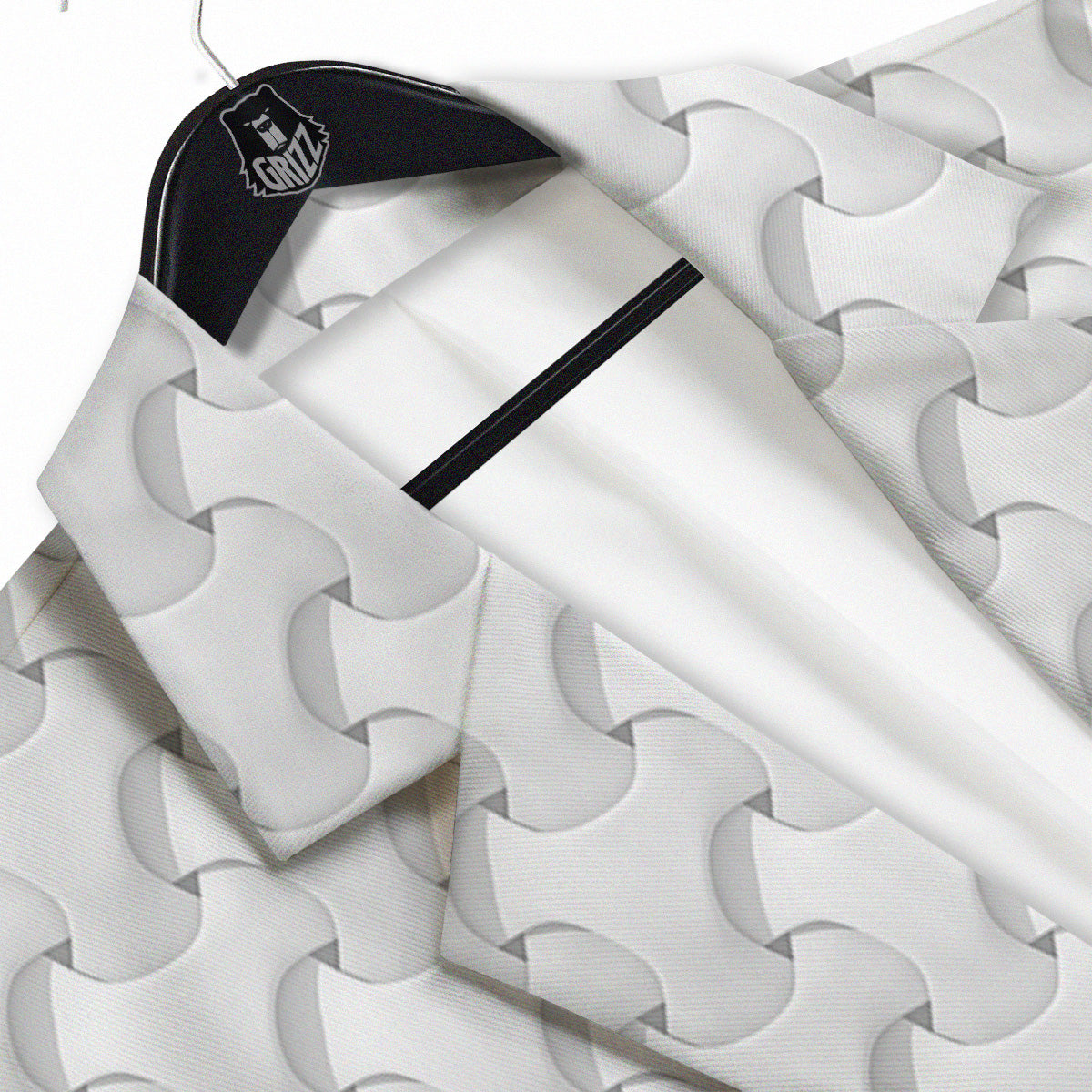 White Abstract 3D Geometric Print Pattern Men's Sport Coat-grizzshop
