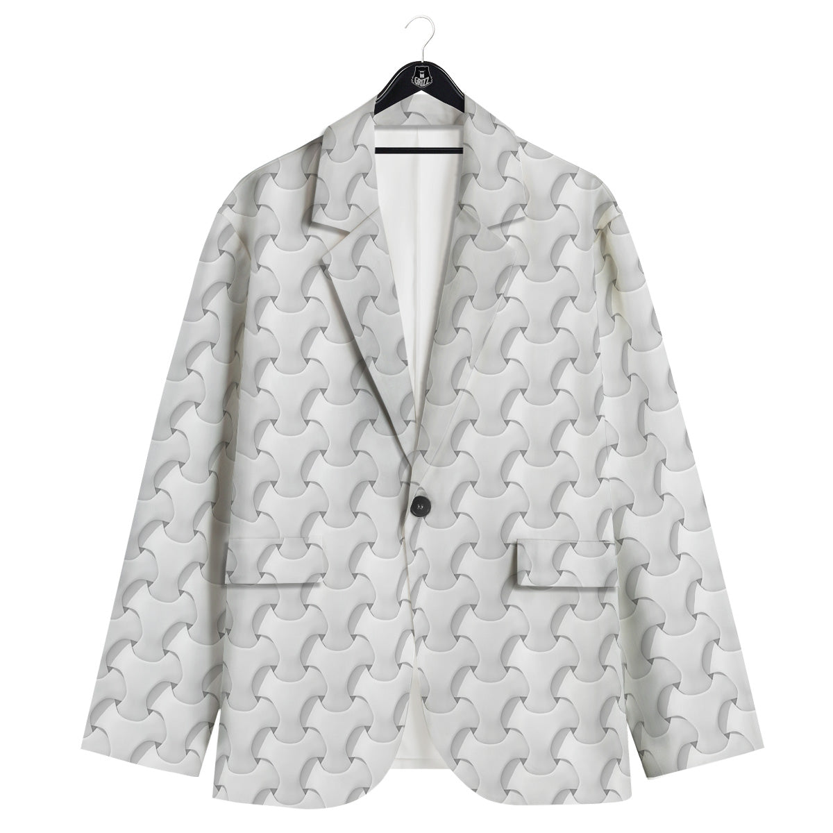 White Abstract 3D Geometric Print Pattern Men's Sport Coat-grizzshop