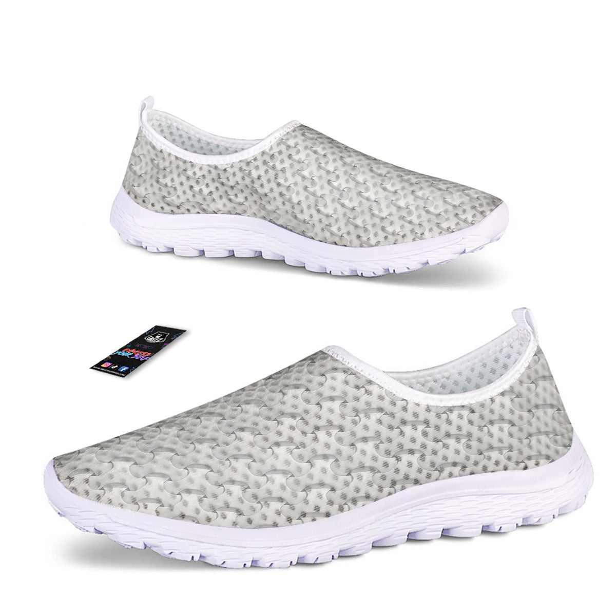 White Abstract 3D Geometric Print Pattern Nurse Shoes-grizzshop